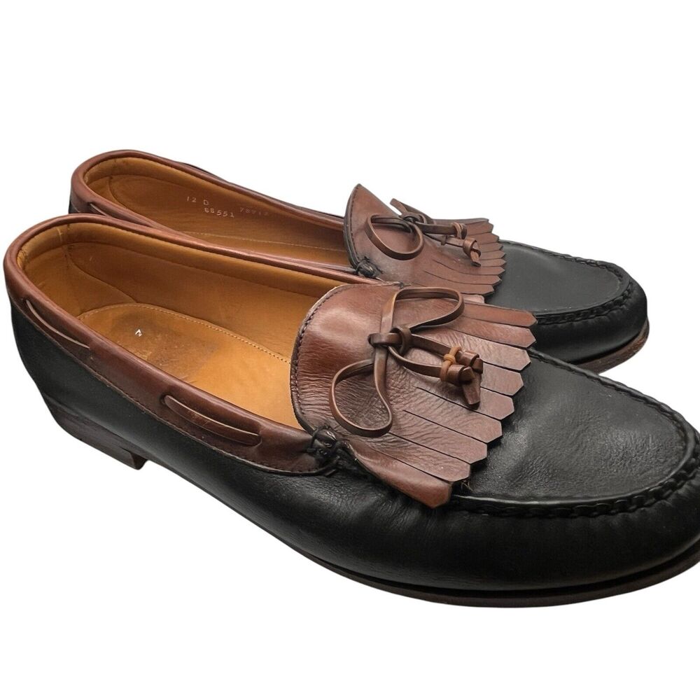 Faconnable Loafters Men Size 12 D Black Brown Kiltie Made in USA Preppy Chic